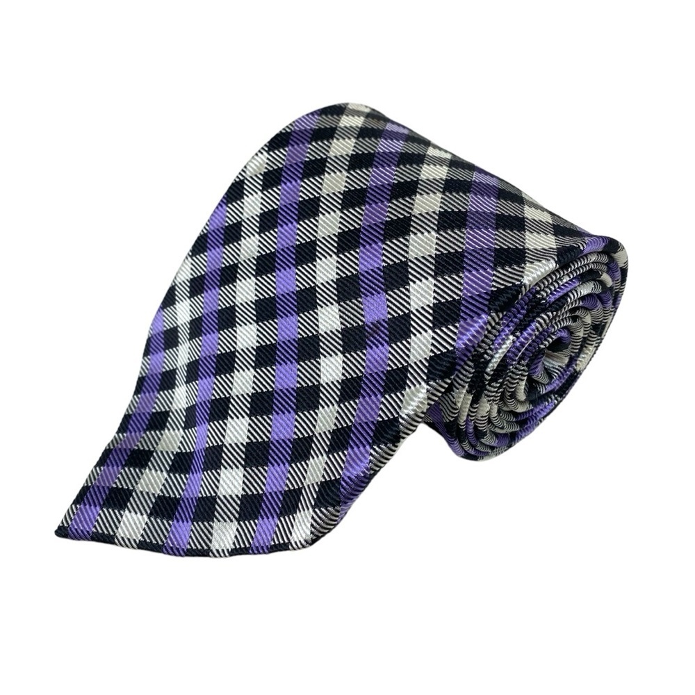 Lauren Ralph‎ Lauren Purple, White & Black Check Silk Tie